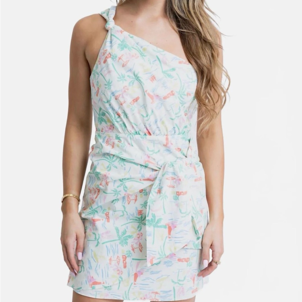 Karlie One-Shoulder Dress in Pastel Print - Seashore Knot Dress